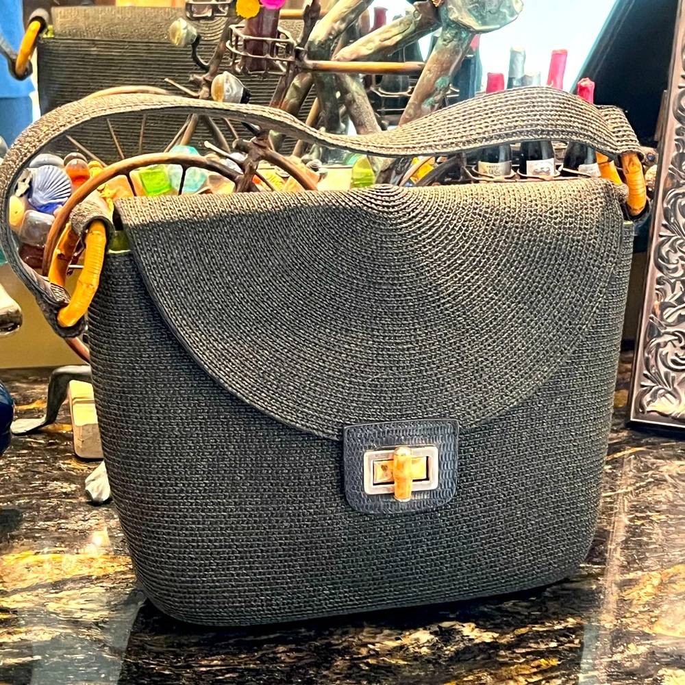 Vintage Eric Javits Charcoal Grey 🩶 Squishy Straw Tote Shoulder Bag Purse